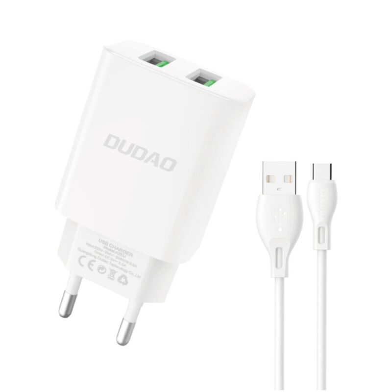 dudao a2eut adapter 12watt 2xusb a 1m usb a to usb c cable included scaled 1