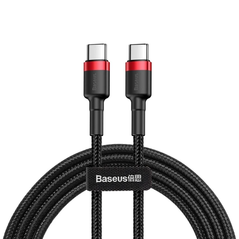 baseus catklf g91 usb c usb c pd qc kabel 60w 3a 480mb s 1m svart og rod