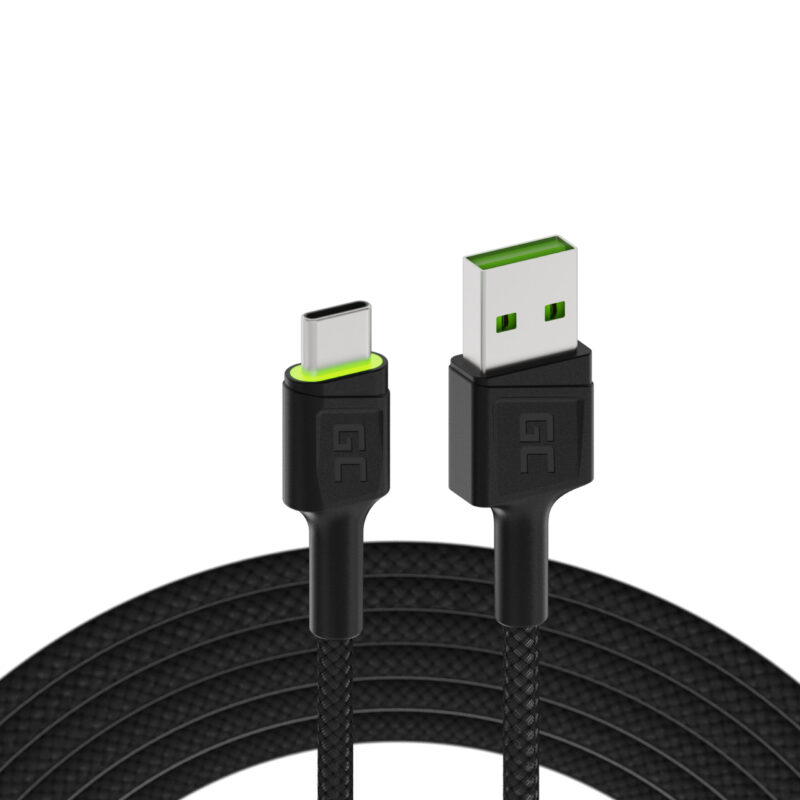 cable green cell ray usb a usb c green led 200cm with support for ultra charge qc30 fast charging scaled