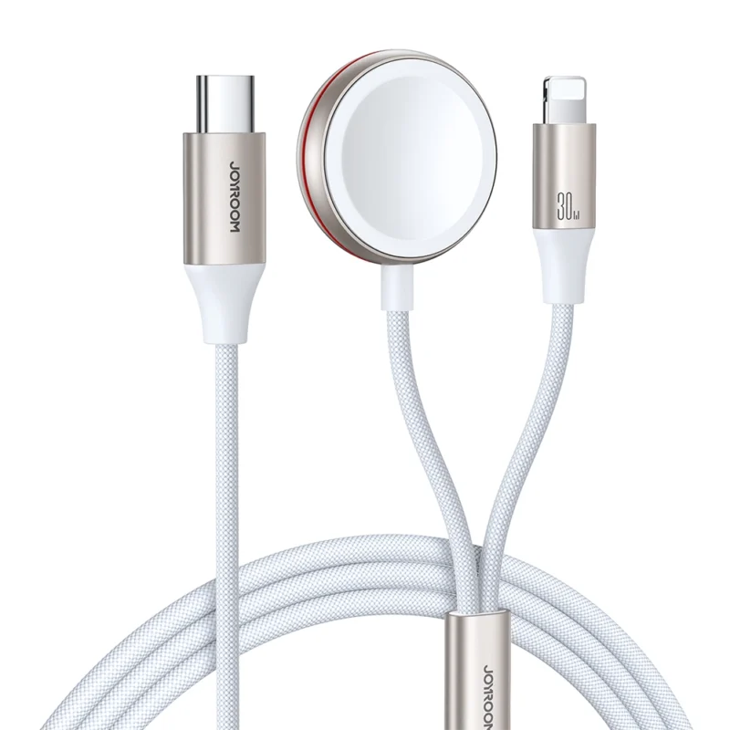 joyroom 2 i 1 lightning kabel og induksjonslader for apple watch 1 5 m hvit