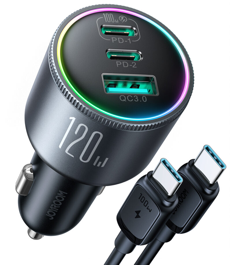 pol po Joyroom JR CCN07 Autoladegerat 120 W 2xUSB C USB A USB C Kabel 100 W Dunkelgrau 151844 8