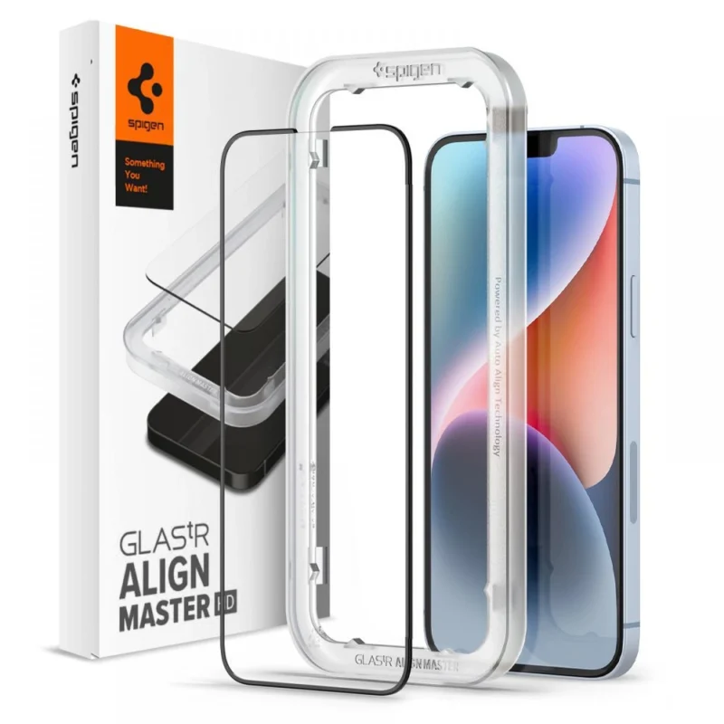 spigen alm glass fc herdet glass for iphone 13 13 pro 14 svart