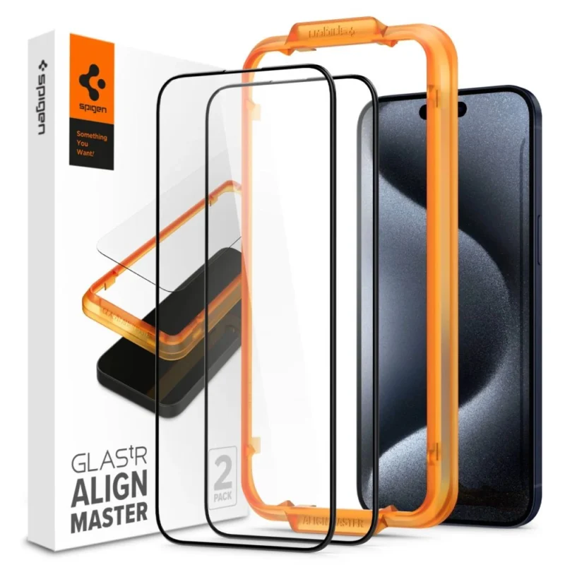 spigen alm glass fc herdet glass for iphone 15 pro svart 2 stk