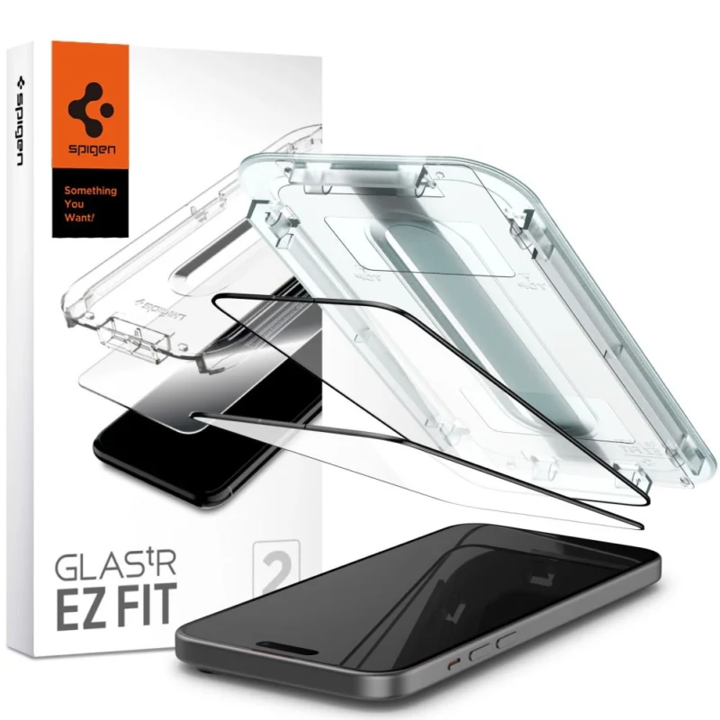 spigen glastr ez fit fc herdet glass for iphone 15 plus svart 2 stk