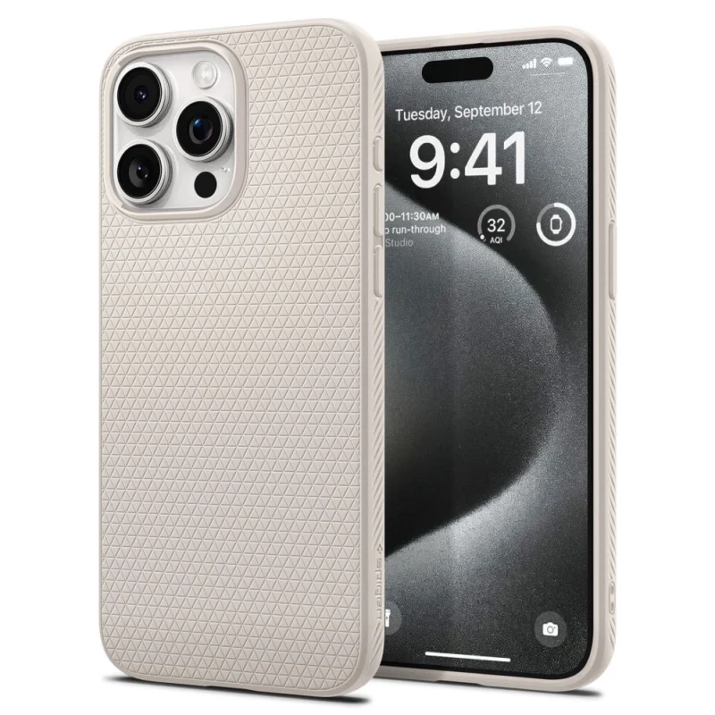 spigen liquid air iphone 15 pro deksel naturlig titan