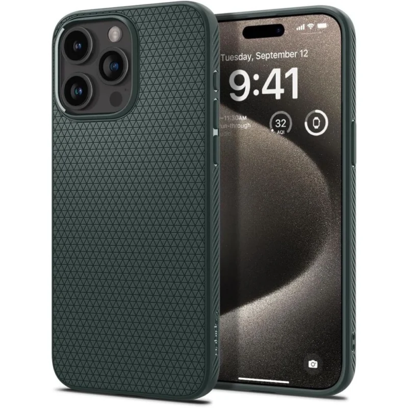 spigen liquid air iphone 15 pro max deksel morkegronn