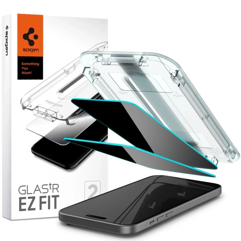 temperert glass spigen glastr ez fit 2 pakke iphone 15 plus 16 plus