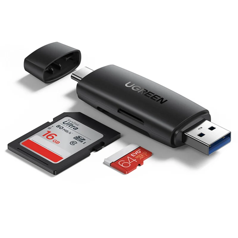 ugreen adapter sd micro sd kortleser usb a usb c svart cm304