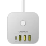 Baseus PowerCombo 7 i 1 Strømfordeler Kubus, 3 AC + 3 x USB-A + 1 x USB-C 20W 1,5 m - hvit