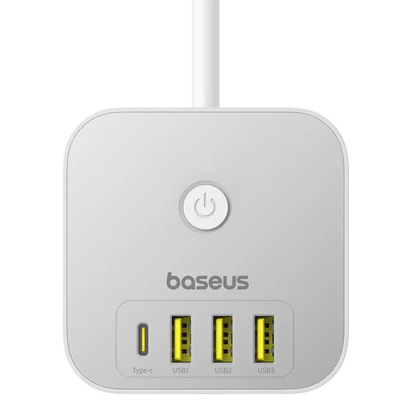 Baseus PowerCombo 7 i 1 Strømfordeler Kubus, 3 AC + 3 x USB-A + 1 x USB-C 20W 1,5 m - hvit