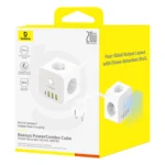 Baseus PowerCombo 7 i 1 Strømfordeler Kubus, 3 AC + 3 x USB-A + 1 x USB-C 20W 1,5 m - hvit