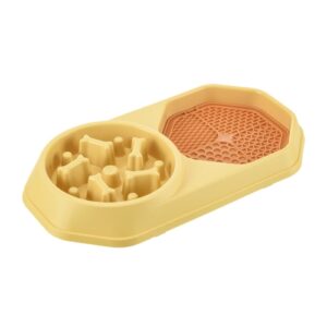 Bone Slow Food Lick Bowl Kjæledyrdiett Dobbel Bolle Hund Katt Matbolle (Gul)