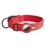 For AirTag Tracker Hundehalsbånd med Neoprenforing Reflekterende Kjæledyrhalsbånd, Størrelse: S (Rød)