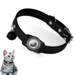 For AirTag Tracker Vanntett Beskyttelsessak Til Kattens Lærhalsbånd Anti-Tap Katt Locator Halsbånd (Svart)