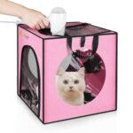 FUNADD Pet Bad Tørkeboks Bærbar Sammenleggbar Tørkerbur, Egnet for Kjæledyr opptil 5 kg (Rosa)