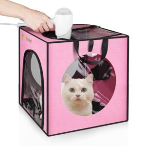 FUNADD Pet Bad Tørkeboks Bærbar Sammenleggbar Tørkerbur, Egnet for Kjæledyr opptil 5 kg (Rosa)