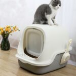 Heldekkende Sprutsikker Kattetoalett med Kattesandplukker og Kattesandskuffe (Grå)