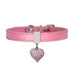 Hjerteformet anheng PU-læder hundehalsbånd med hundesnor, Størrelse: XS 1.3-25cm (Rosa)