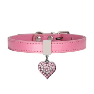 Hjerteformet anheng PU-læder hundehalsbånd med hundesnor, Størrelse: XS 1.3-25cm (Rosa)