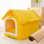 Hus Type Universell Avtagbar og Vaskbar Katt og Hundeseng Katt- og Hundetilbehør, Størrelse:M(Gul Kylling + Mat)