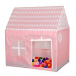 Husholdning Barne Trykk Leketelt Lite Spillhus med 50 Havballer & Matte (Lys Rosa)