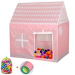 Husholdning Barne Trykk Leketelt Lite Spillhus med 50 Havballer & Matte (Lys Rosa)