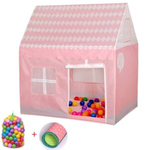 Husholdning Barne Trykk Leketelt Lite Spillhus med 50 Havballer & Matte (Lys Rosa)