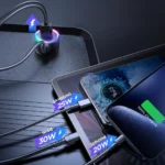 Joyroom 3 i 1 hurtiglader for bil med USB Type C-kabel 1,6 m 60W svart (JR-CL07)