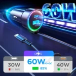 Joyroom 3 i 1 hurtiglader for bil med USB Type C-kabel 1,6 m 60W svart (JR-CL07)