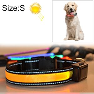 Medium og Stor Hund Pet Sol + USB Lading LED Lys Halsbånd, Nakkeomkrets Størrelse: S, 35-40cm (Gul)