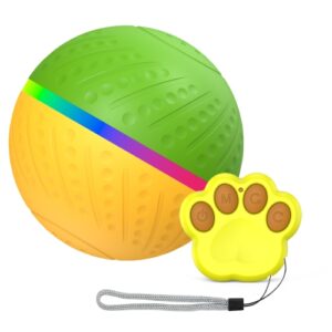 O3 8,5 cm Intelligent Fjernkontroll Kjæledyrleketøy Hundetrening Luminøs Ball med Radarutløser (Gul+Grønn)