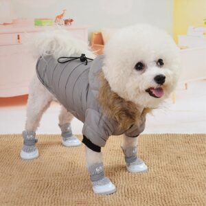 Pet Dog Coat Vintervarm Klær til Små Hunder for Chihuahua, Myk Pels Hettevalp Jakke Klær for Chihuahua Små Store Hunder, Størrelse: S (Grå)