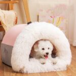 Pet House Seng med Sammenføyningshåndtak Design, Varme Plysj Katt Hund Hus, Størrelse: M (Rosa)