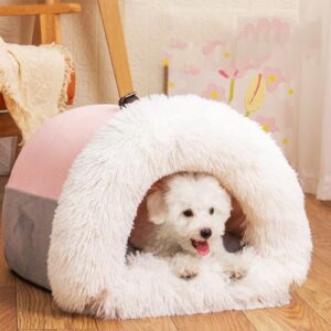 Pet House Seng med Sammenføyningshåndtak Design, Varme Plysj Katt Hund Hus, Størrelse: M (Rosa)