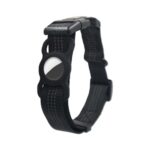 PUGGA GG1002 Polyester GPS-enhetbeskyttelseshalsbånd for hund med AirTag, Størrelse: M (Svart)