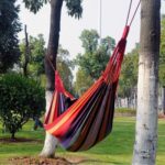 Rød Stripe Enkel Utvidelse Camping Utendørs Lærrede Hengekøye, Størrelse: 190cm x 100cm