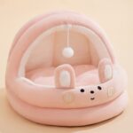 Semi-lukket vugge for kjæledyr, katteseng, hundehus, pute til kjæledyr, størrelse: S (Rosa Kanin)