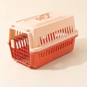 Transportkasse for kjæledyr, bærbar reisekasse for katt, liten hund, lufttransportkasse 48x32x30cm (oransje)