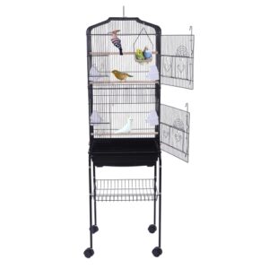 [US Warehouse] Dyreutstyr Metall Fuglebur med Holder & Fôringskopp & Universelt Hjulunderstell, Størrelse: 46x35x151cm