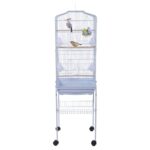 [US Warehouse] Dyreutstyr Metallfuglebur med holder og matbeger og universal hjulbase, størrelse: 46x35x151cm