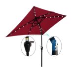 [US Warehouse] Rektangulær Patio-Parasol med Solcelle LED-belysning, Vanntett Utendørs Markedsparasol med Sving og Trykknapp Tilt, Størrelse: 10x6,5 Fot (Rødvin)