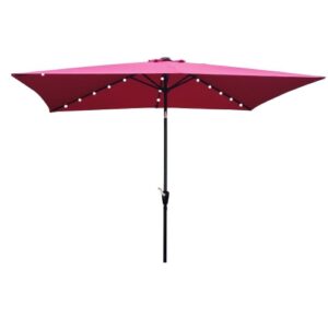 [US Warehouse] Rektangulær Patio-Parasol med Solcelle LED-belysning, Vanntett Utendørs Markedsparasol med Sving og Trykknapp Tilt, Størrelse: 10x6,5 Fot (Rødvin)