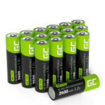 16x Batterier AA R6 2600mAh Ni-Mh Oppladbare Batterier Green Cell