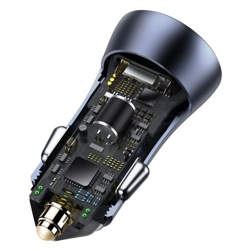 Baseus Golden Contactor Pro hurtiglader for bil 2x USB 40 W Quick Charge SCP FCP AFC + USB-kabel - USB Type C grå (TZCCJD-A0G)