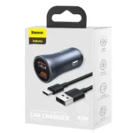 Baseus Golden Contactor Pro hurtiglader for bil 2x USB 40 W Quick Charge SCP FCP AFC + USB-kabel - USB Type C grå (TZCCJD-A0G)