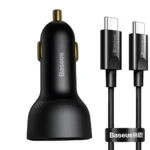 Baseus Superme hurtiglader for bil USB / USB Type C 100W PPS Hurtiglading Power Delivery + USB kabel Type C 100W (20V/5A) 1m svart (TZCCZX-01)