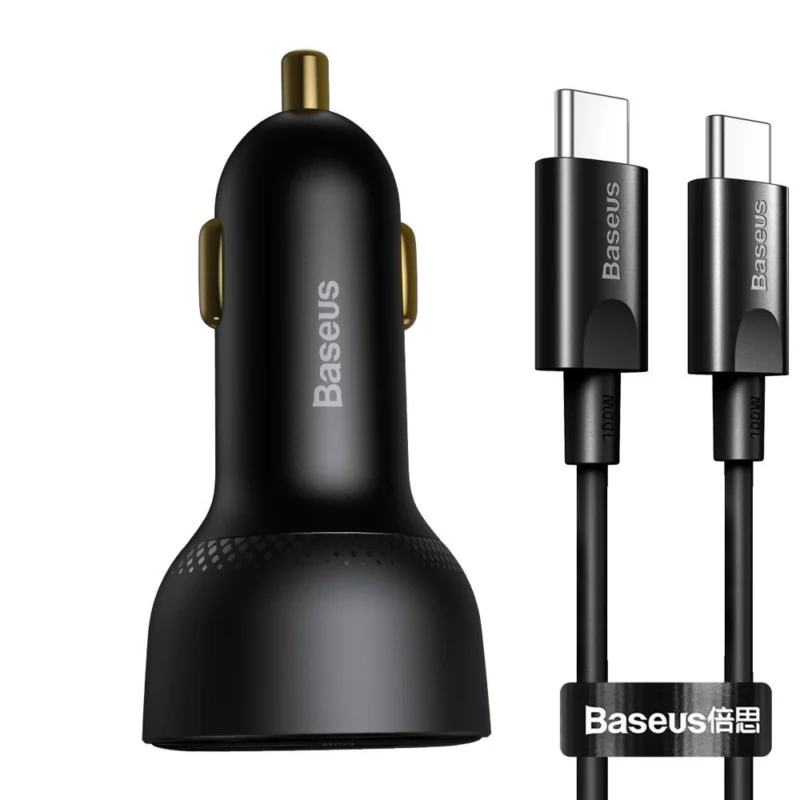 Baseus Superme hurtiglader for bil USB / USB Type C 100W PPS Hurtiglading Power Delivery + USB kabel Type C 100W (20V/5A) 1m svart (TZCCZX-01)