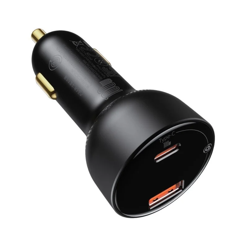Baseus Superme hurtiglader for bil USB / USB Type C 100W PPS Hurtiglading Power Delivery + USB kabel Type C 100W (20V/5A) 1m svart (TZCCZX-01)