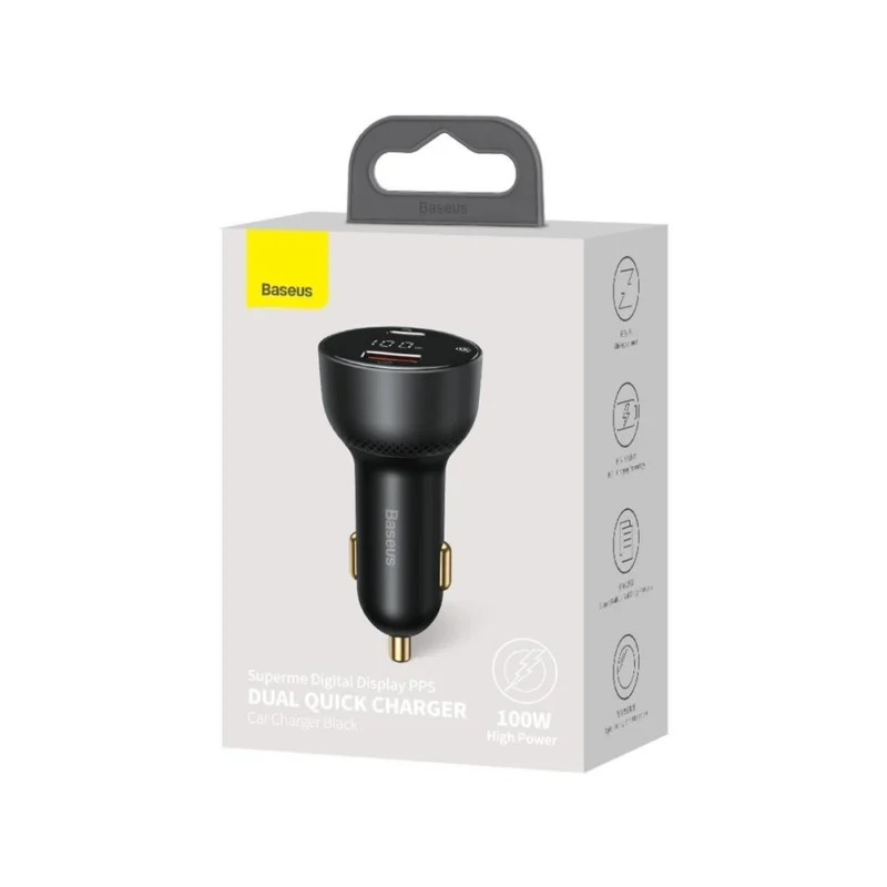 Baseus Superme hurtiglader for bil USB / USB Type C 100W PPS Hurtiglading Power Delivery svart (CCZX-01)