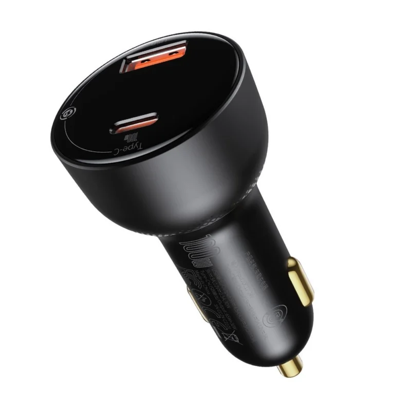 Baseus Superme hurtiglader for bil USB / USB Type C 100W PPS Hurtiglading Power Delivery svart (CCZX-01)